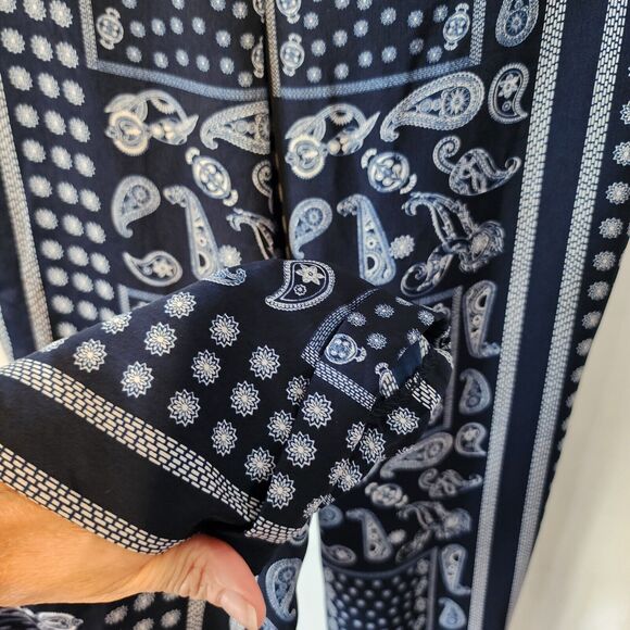 VILA Blue White Silky Jogger Pants Pockets Black Elastic Size S - Picture 4 of 8